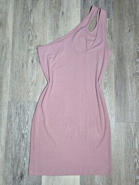 Elodie One-Shoulder Ribbed Bodycon Dress in Dusty Rose NWOT Size Large